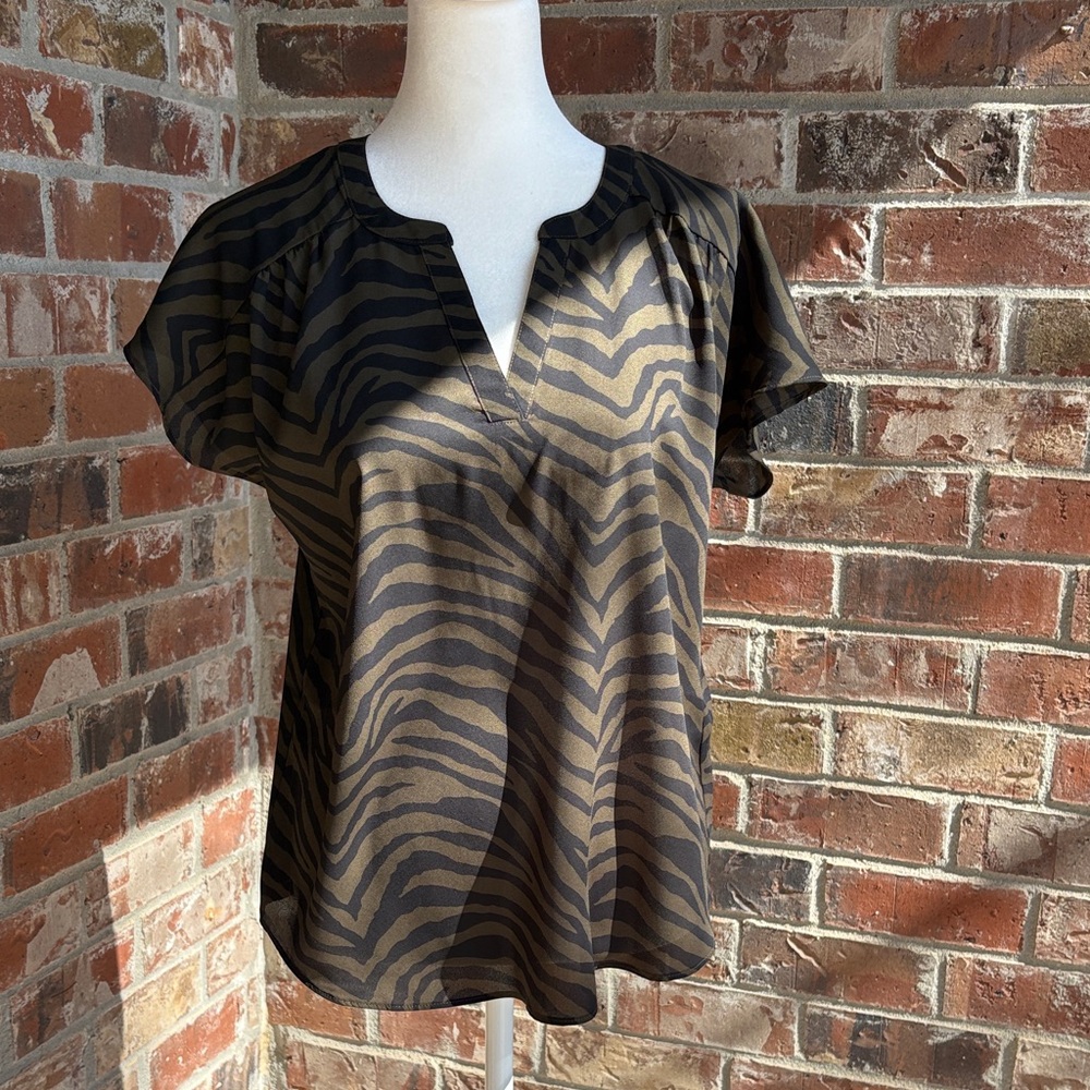 Banana Republic Black and Brown Zebra Print Top XS NWT